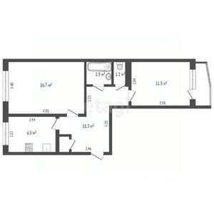 2-к квартира, вторичка, 51м2, 5/5 этаж