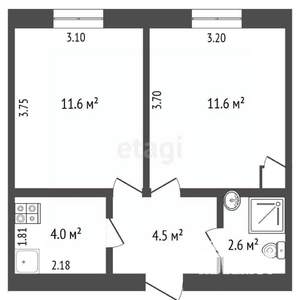 2-к квартира, вторичка, 35м2, 4/9 этаж