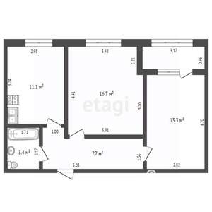 2-к квартира, вторичка, 52м2, 1/3 этаж