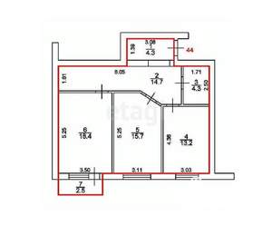 2-к квартира, вторичка, 71м2, 3/4 этаж
