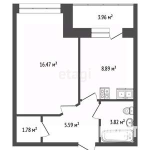 1-к квартира, вторичка, 41м2, 4/5 этаж