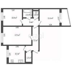 3-к квартира, вторичка, 63м2, 7/9 этаж