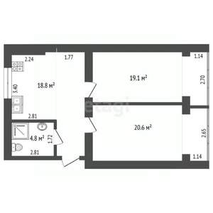 2-к квартира, вторичка, 62м2, 3/3 этаж