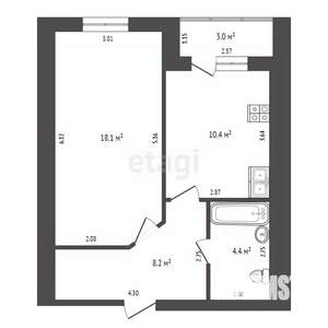 1-к квартира, вторичка, 41м2, 1/10 этаж