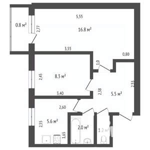 2-к квартира, вторичка, 40м2, 3/5 этаж