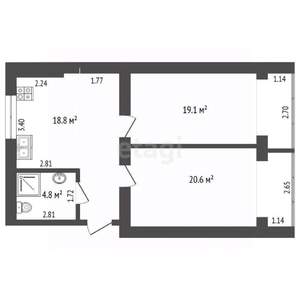 2-к квартира, вторичка, 62м2, 3/3 этаж