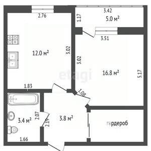1-к квартира, вторичка, 33м2, 4/10 этаж