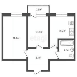 2-к квартира, вторичка, 52м2, 5/6 этаж