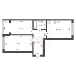 2-к квартира, вторичка, 56м2, 2/3 этаж