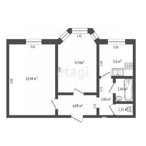 2-к квартира, вторичка, 45м2, 1/2 этаж