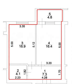 1-к квартира, вторичка, 50м2, 6/9 этаж