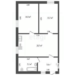 2-к квартира, вторичка, 60м2, 2/2 этаж