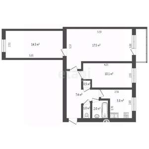 3-к квартира, вторичка, 59м2, 2/5 этаж