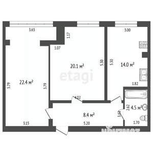 2-к квартира, вторичка, 69м2, 3/3 этаж