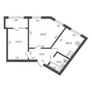 2-к квартира, вторичка, 53м2, 2/3 этаж