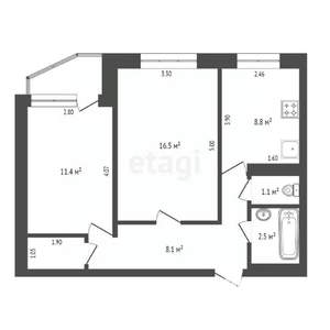 2-к квартира, вторичка, 50м2, 5/5 этаж