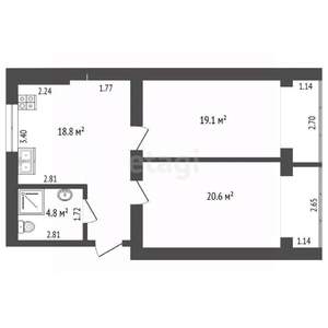 2-к квартира, вторичка, 62м2, 3/3 этаж