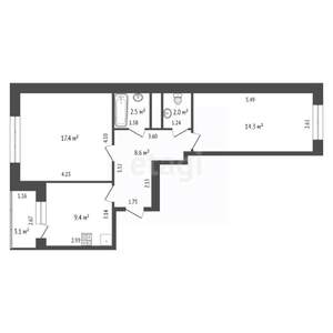 2-к квартира, вторичка, 53м2, 1/5 этаж