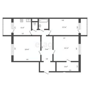 3-к квартира, вторичка, 55м2, 3/5 этаж