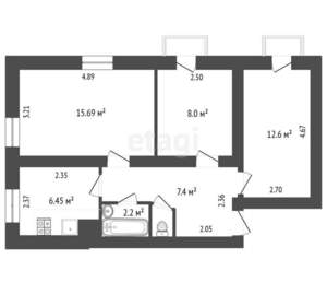 3-к квартира, вторичка, 53м2, 2/2 этаж