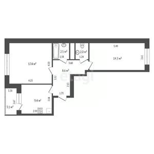 2-к квартира, вторичка, 53м2, 1/5 этаж