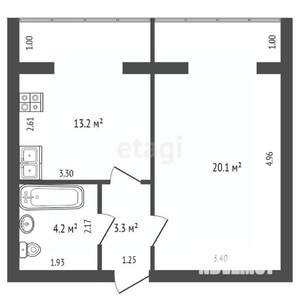 1-к квартира, вторичка, 41м2, 1/3 этаж