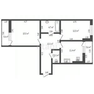 2-к квартира, вторичка, 66м2, 7/8 этаж