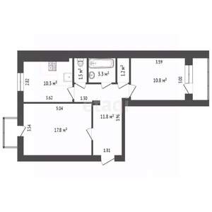 2-к квартира, вторичка, 57м2, 3/3 этаж