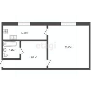 2-к квартира, вторичка, 34м2, 1/2 этаж