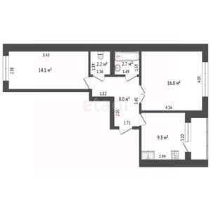 2-к квартира, вторичка, 55м2, 3/3 этаж