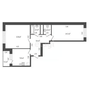 2-к квартира, вторичка, 53м2, 1/5 этаж