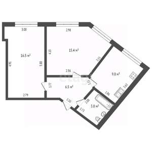 2-к квартира, вторичка, 59м2, 1/3 этаж